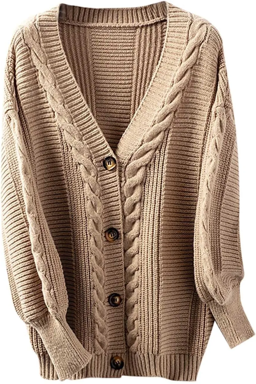 2024 Chunky Cardigans For Women Comfy Long Sleeve Cable Open Front Cardigans Casual Loose Button Down Knit Sweaters