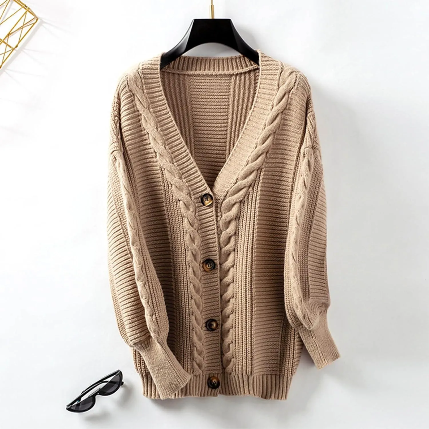 2024 Chunky Cardigans For Women Comfy Long Sleeve Cable Open Front Cardigans Casual Loose Button Down Knit Sweaters