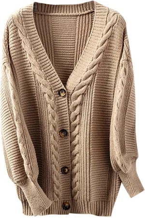 2024 Chunky Cardigans For Women Comfy Long Sleeve Cable Open Front Cardigans Casual Loose Button Down Knit Sweaters