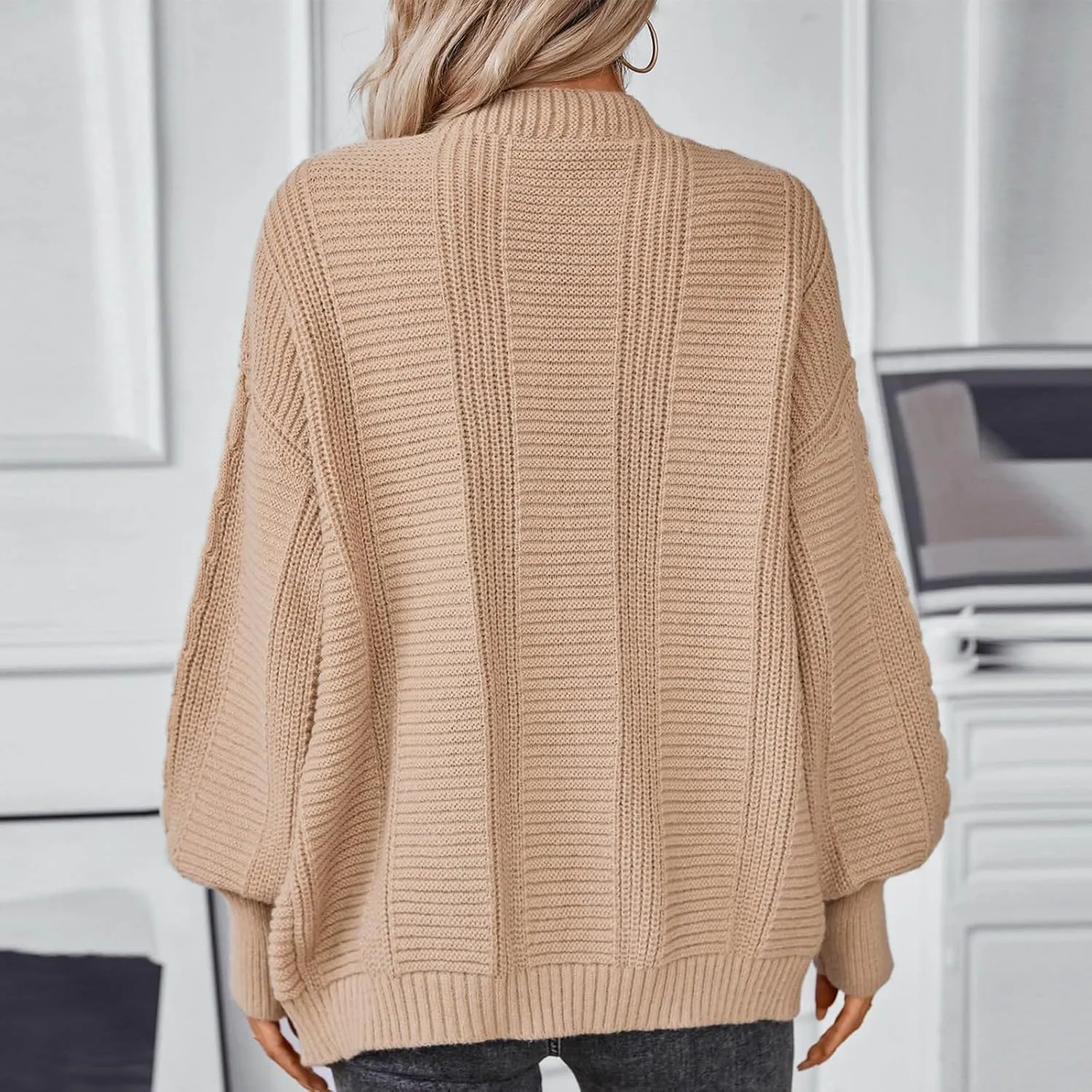 2024 Chunky Cardigans For Women Comfy Long Sleeve Cable Open Front Cardigans Casual Loose Button Down Knit Sweaters