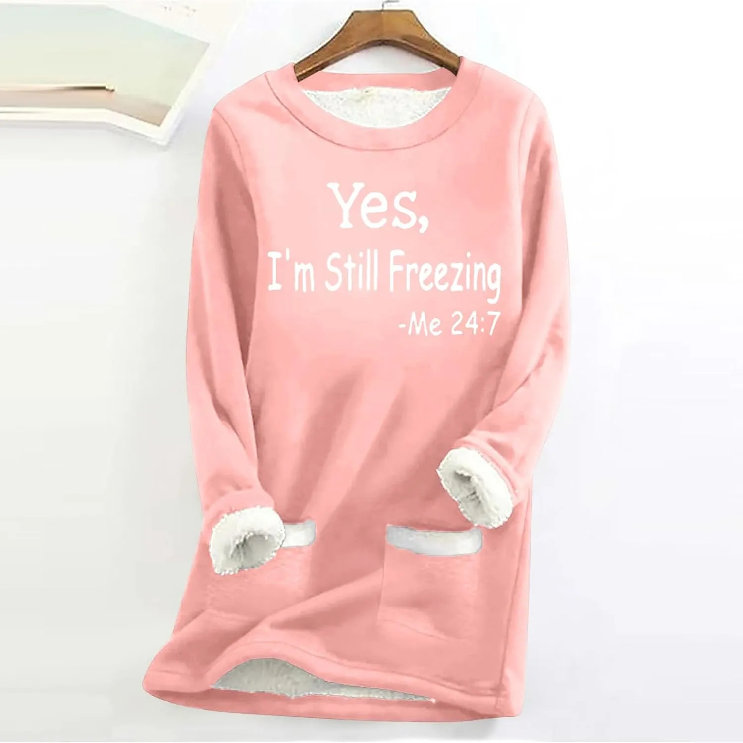 2024 Fashion Winter Warm Sweatshirt Fleece Thick Letter Print Pullover Tops Oversized Wool Warm Sweater With Pockets