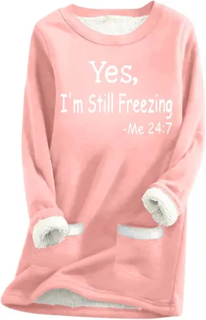 2024 Fashion Winter Warm Sweatshirt Fleece Thick Letter Print Pullover Tops Oversized Wool Warm Sweater With Pockets