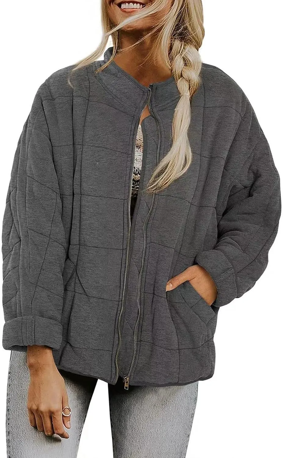 2024 Vintage Thick Solid Zip Down Coat for Womens Long Sleeve Pockets Overcoat Warm Fitted Soft Jacket Winter Clothes