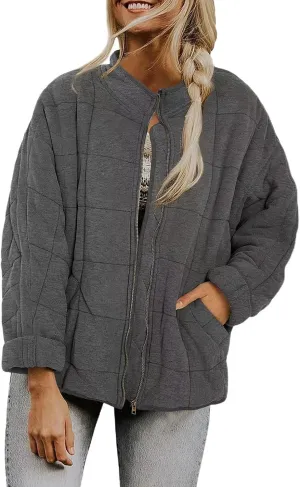2024 Vintage Thick Solid Zip Down Coat for Womens Long Sleeve Pockets Overcoat Warm Fitted Soft Jacket Winter Clothes