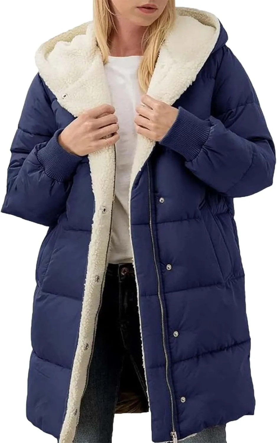 2024 Women's Winter Puffer Coat Thickened Down Jacket Warm Long Down Hood Fleece Lined Long Hooded Puffer Jacket