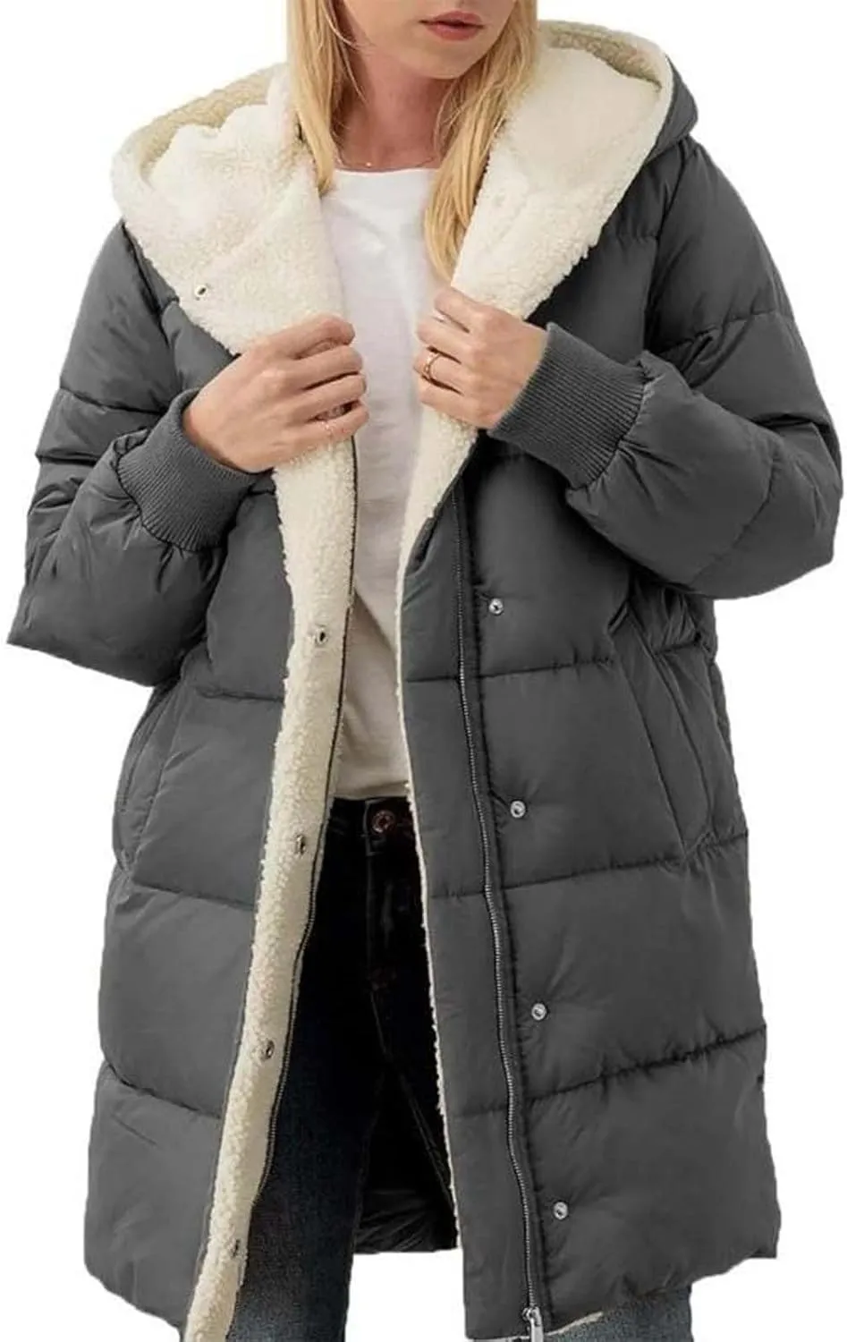 2024 Women's Winter Puffer Coat Thickened Down Jacket Warm Long Down Hood Fleece Lined Long Hooded Puffer Jacket