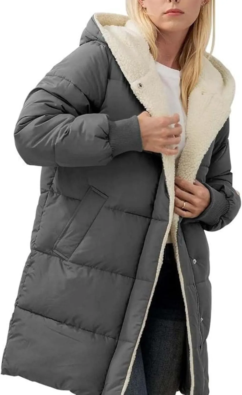 2024 Women's Winter Puffer Coat Thickened Down Jacket Warm Long Down Hood Fleece Lined Long Hooded Puffer Jacket