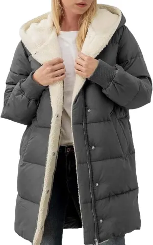 2024 Women's Winter Puffer Coat Thickened Down Jacket Warm Long Down Hood Fleece Lined Long Hooded Puffer Jacket