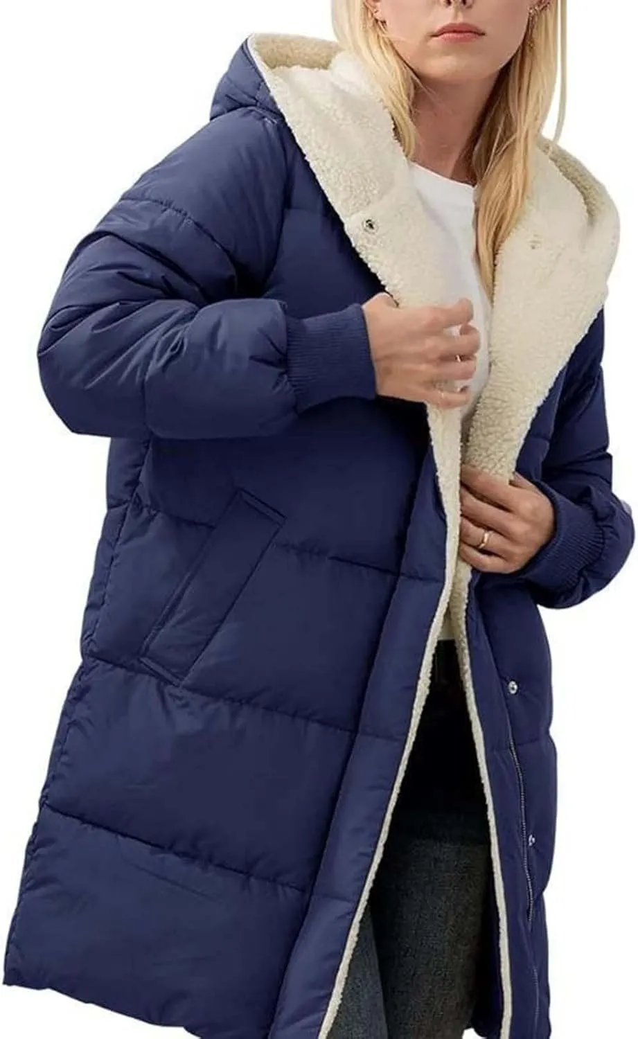 2024 Women's Winter Puffer Coat Thickened Down Jacket Warm Long Down Hood Fleece Lined Long Hooded Puffer Jacket