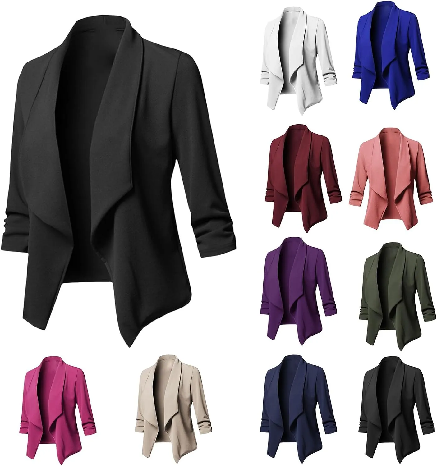 3/4 Sleeve Blazer for Women Business Casual Open Front Cardigan Lightweight Cropped Jacket Work Office Blazers