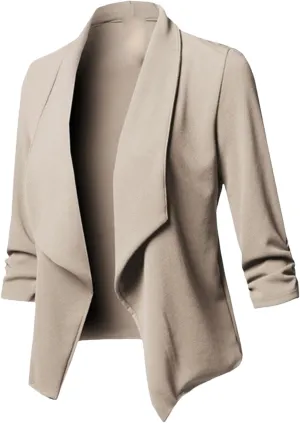 3/4 Sleeve Blazer for Women Business Casual Open Front Cardigan Lightweight Cropped Jacket Work Office Blazers