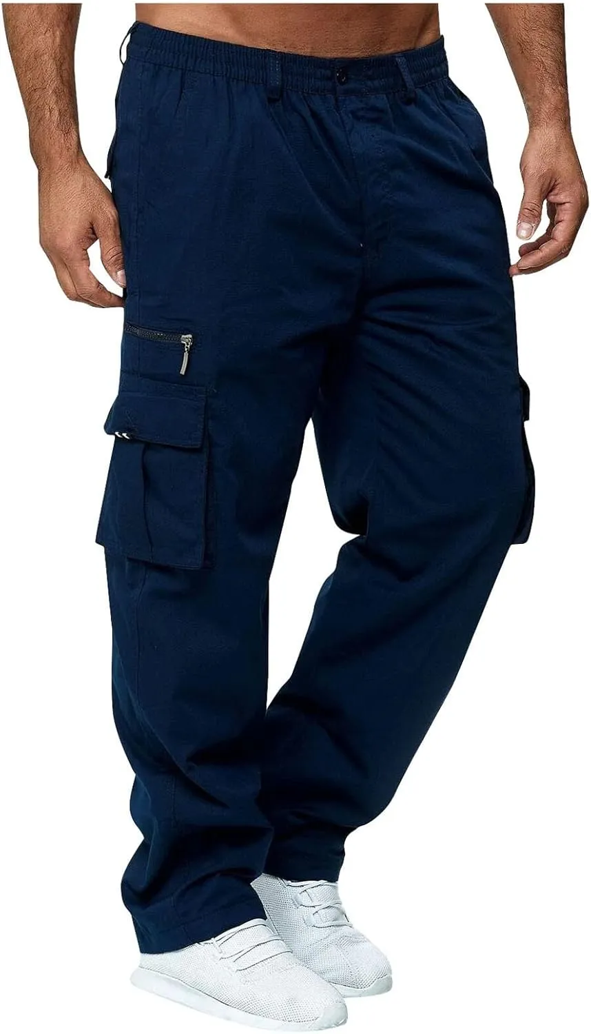 ADHOWBEW Men's Cargo Pants Pockets Relaxed Fit Outdoor Work Elastic Pants