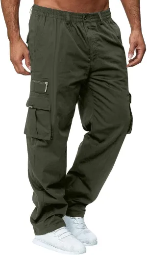 ADHOWBEW Men's Cargo Pants Pockets Relaxed Fit Outdoor Work Elastic Pants