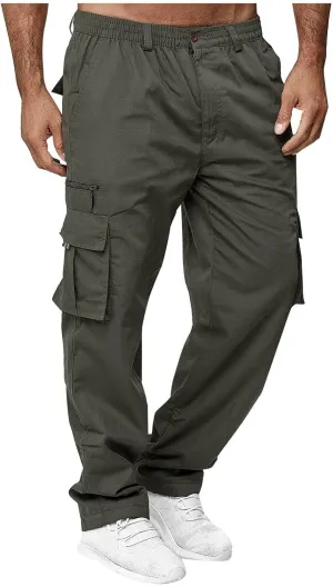 ADHOWBEW Men's Cargo Pants Pockets Relaxed Fit Outdoor Work Elastic Pants