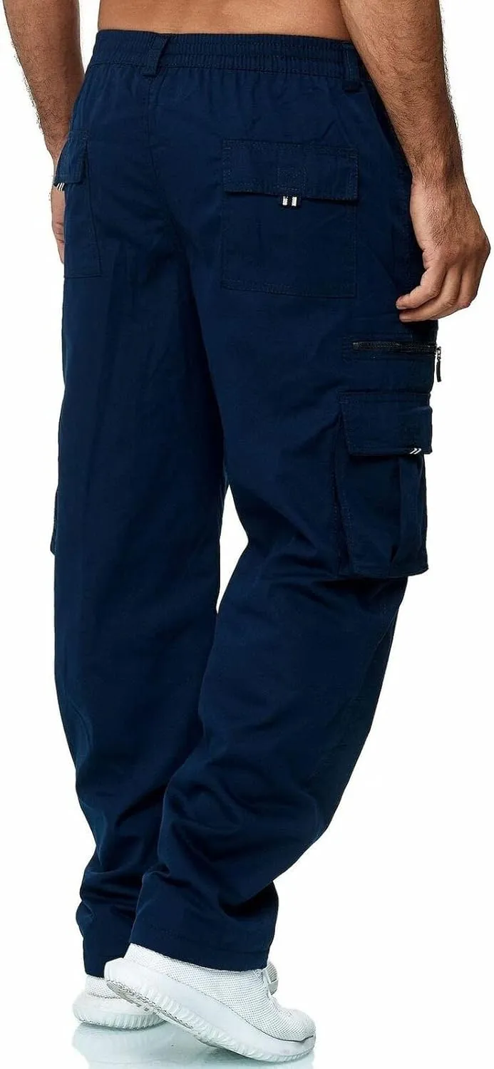 ADHOWBEW Men's Cargo Pants Pockets Relaxed Fit Outdoor Work Elastic Pants