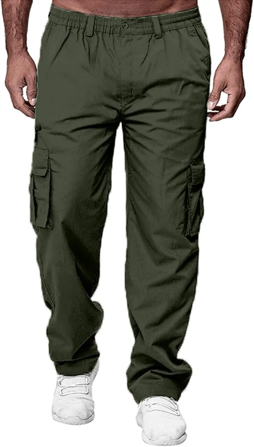 ADHOWBEW Men's Cargo Pants Pockets Relaxed Fit Outdoor Work Elastic Pants