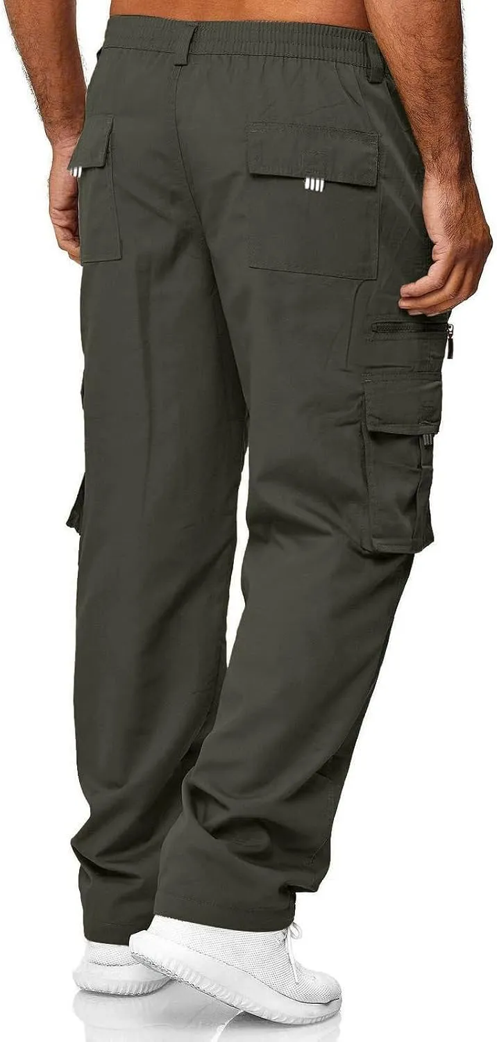 ADHOWBEW Men's Cargo Pants Pockets Relaxed Fit Outdoor Work Elastic Pants