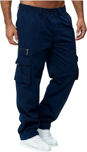 ADHOWBEW Men's Cargo Pants Pockets Relaxed Fit Outdoor Work Elastic Pants