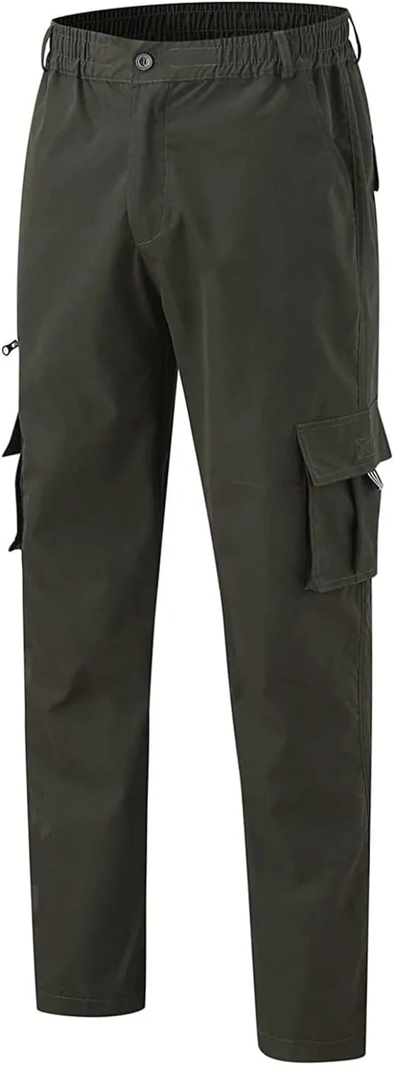 ADHOWBEW Men's Cargo Pants Pockets Relaxed Fit Outdoor Work Elastic Pants