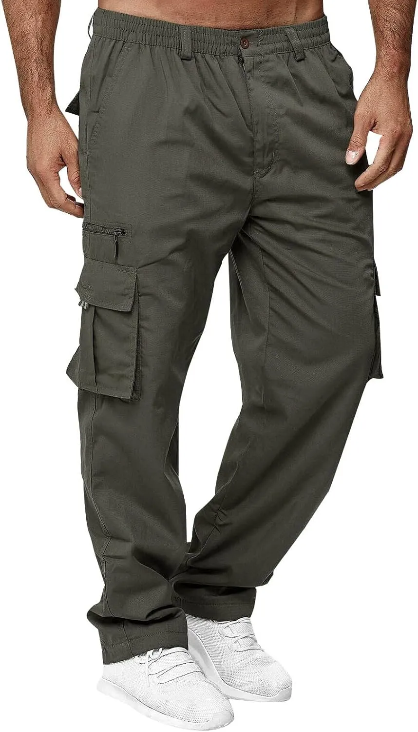 ADHOWBEW Men's Cargo Pants Pockets Relaxed Fit Outdoor Work Elastic Pants