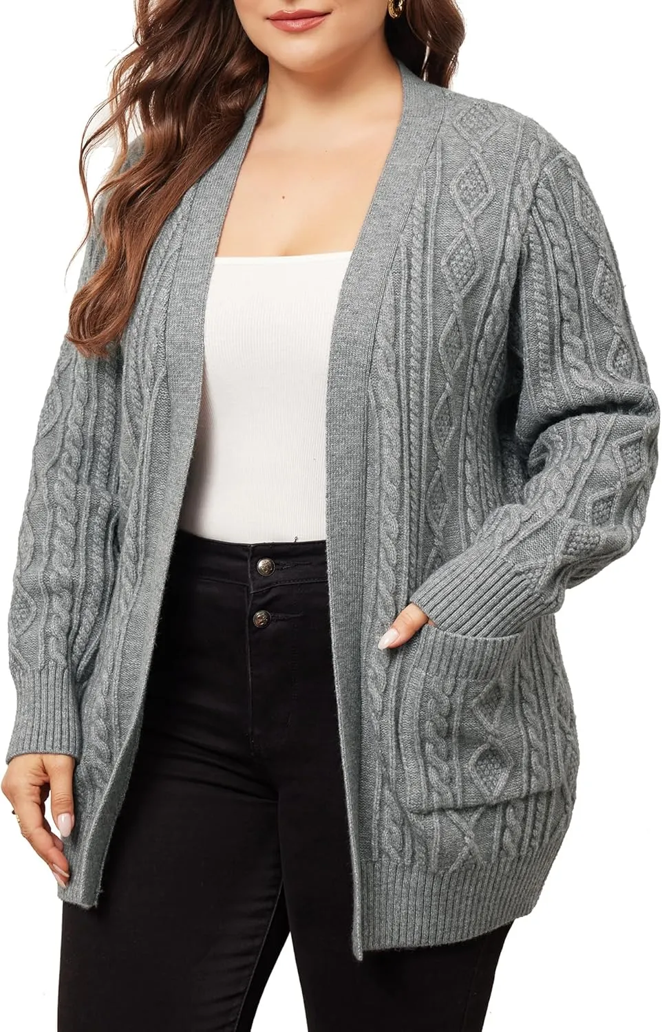 Agnes Orinda Cardigan Sweaters for Women 2025 Plus Size Lightweight Long Sleeve Open Front Sweaters with Pockets