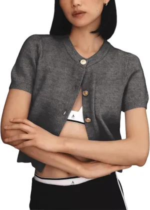 Aimiray Women's Cable Short Sleeve Cardigans Sweater Button Down Lightweight Cropped Casual Ribbed Knitted Tops