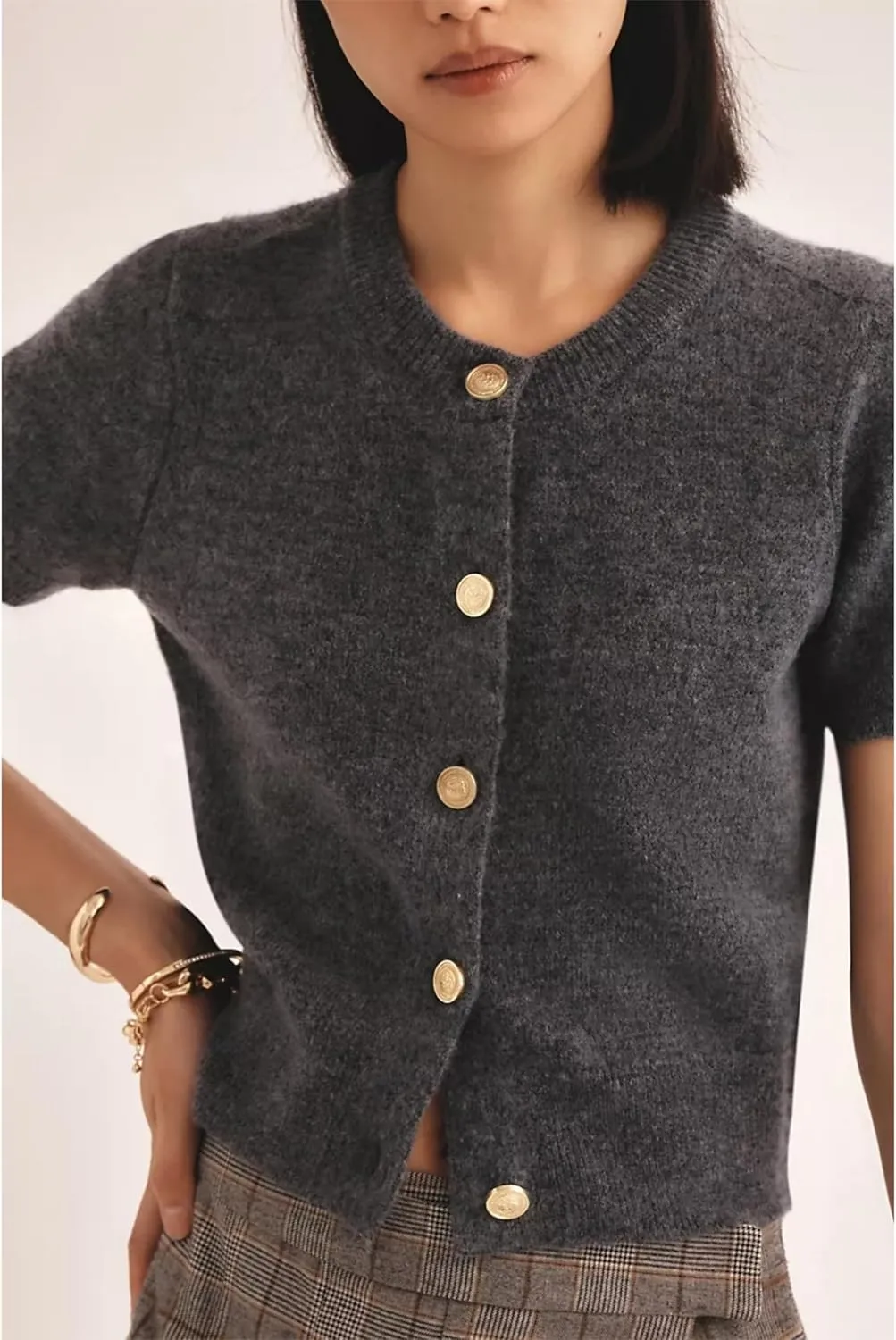 Aimiray Women's Cable Short Sleeve Cardigans Sweater Button Down Lightweight Cropped Casual Ribbed Knitted Tops