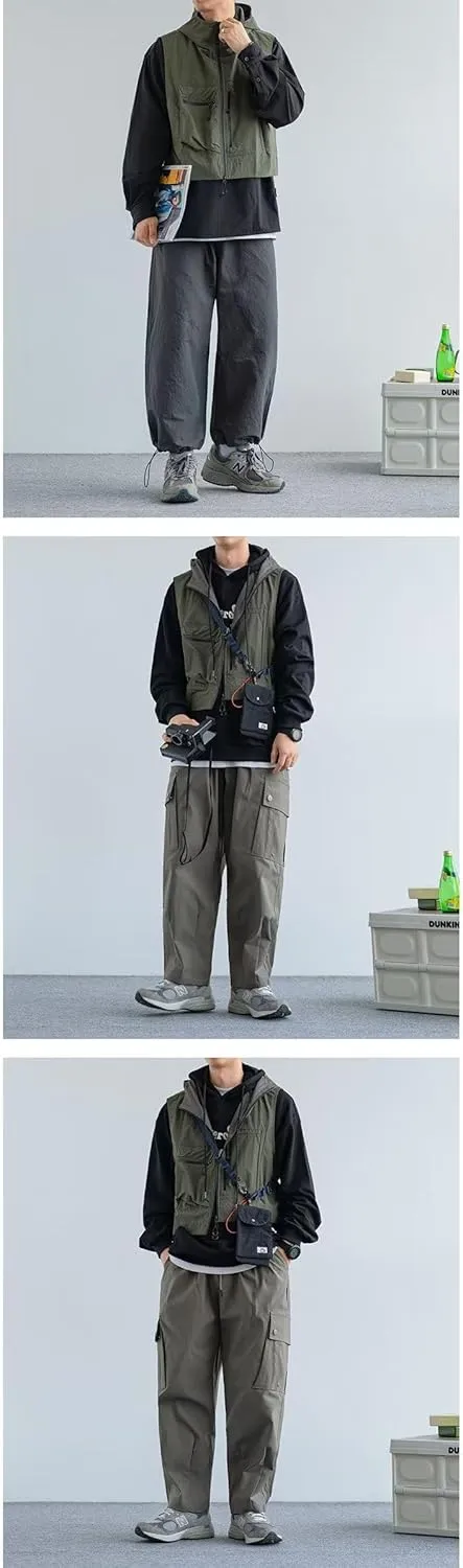 BAIMORE Men's Utility Hooded Zip Up Outdoor Work Fishing Travel Photo Vest Jacket with Pockets