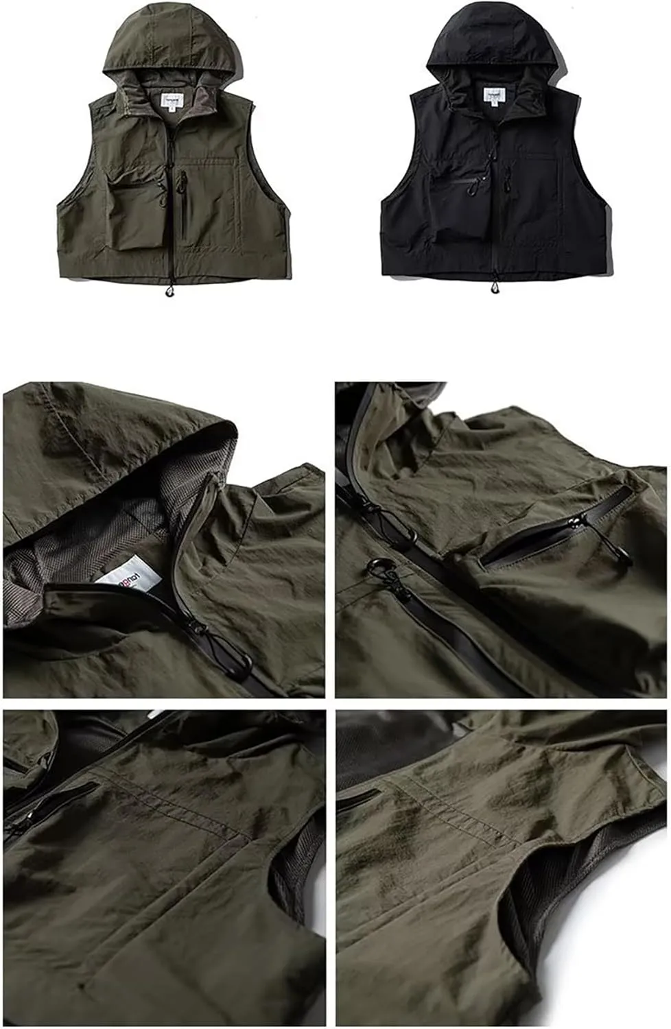 BAIMORE Men's Utility Hooded Zip Up Outdoor Work Fishing Travel Photo Vest Jacket with Pockets