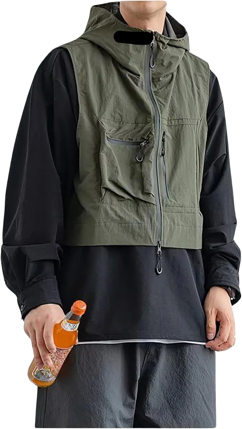 BAIMORE Men's Utility Hooded Zip Up Outdoor Work Fishing Travel Photo Vest Jacket with Pockets