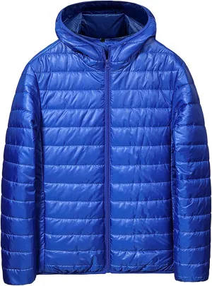BIFUTON Men's Lightweight Puffer Down Jackets Detachable Zipper Hoodies Winter Coat Cotton Padded Coat for Travel Ski Jackets