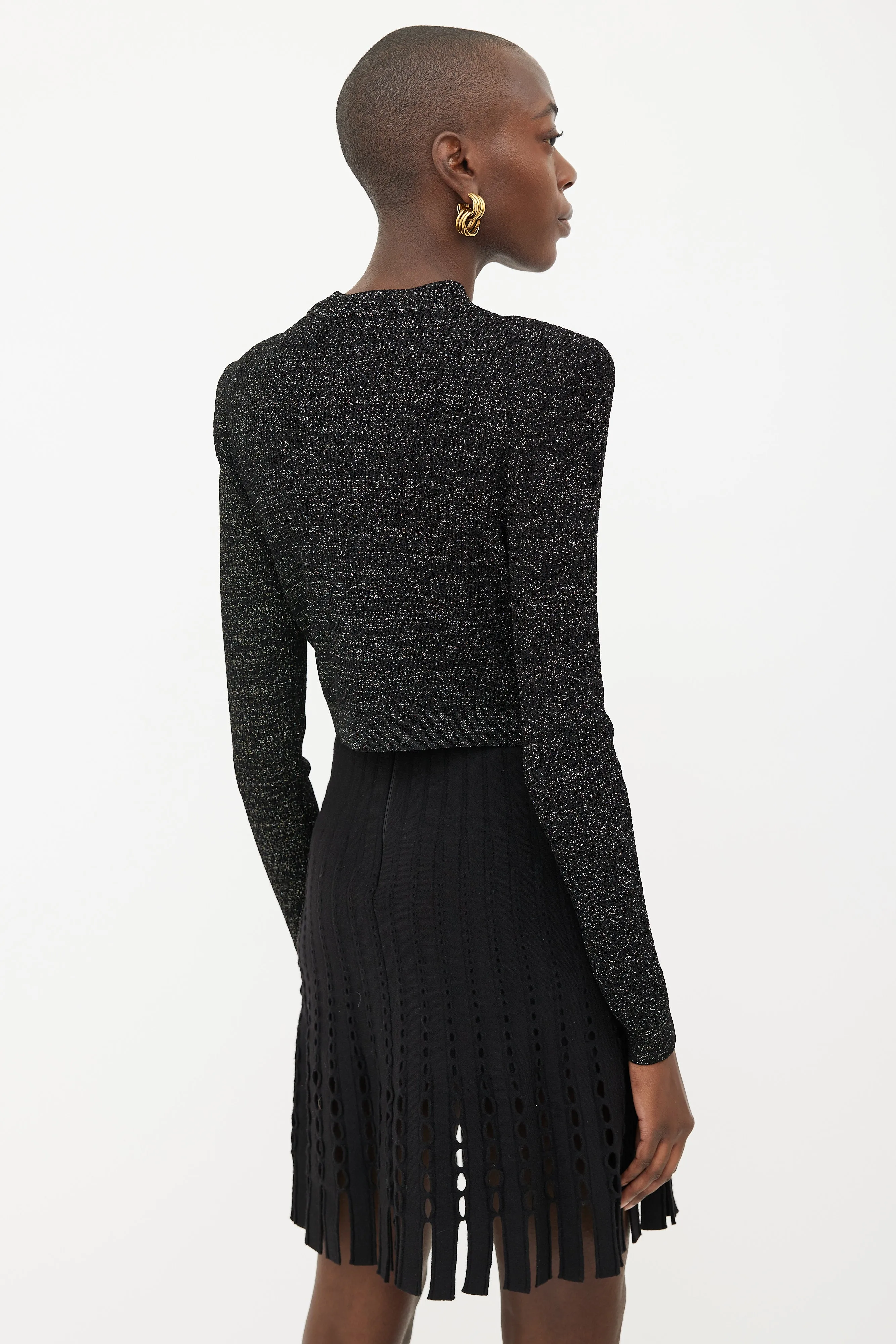 Black & Gold Buttoned Shimmer Knit Cardigan
