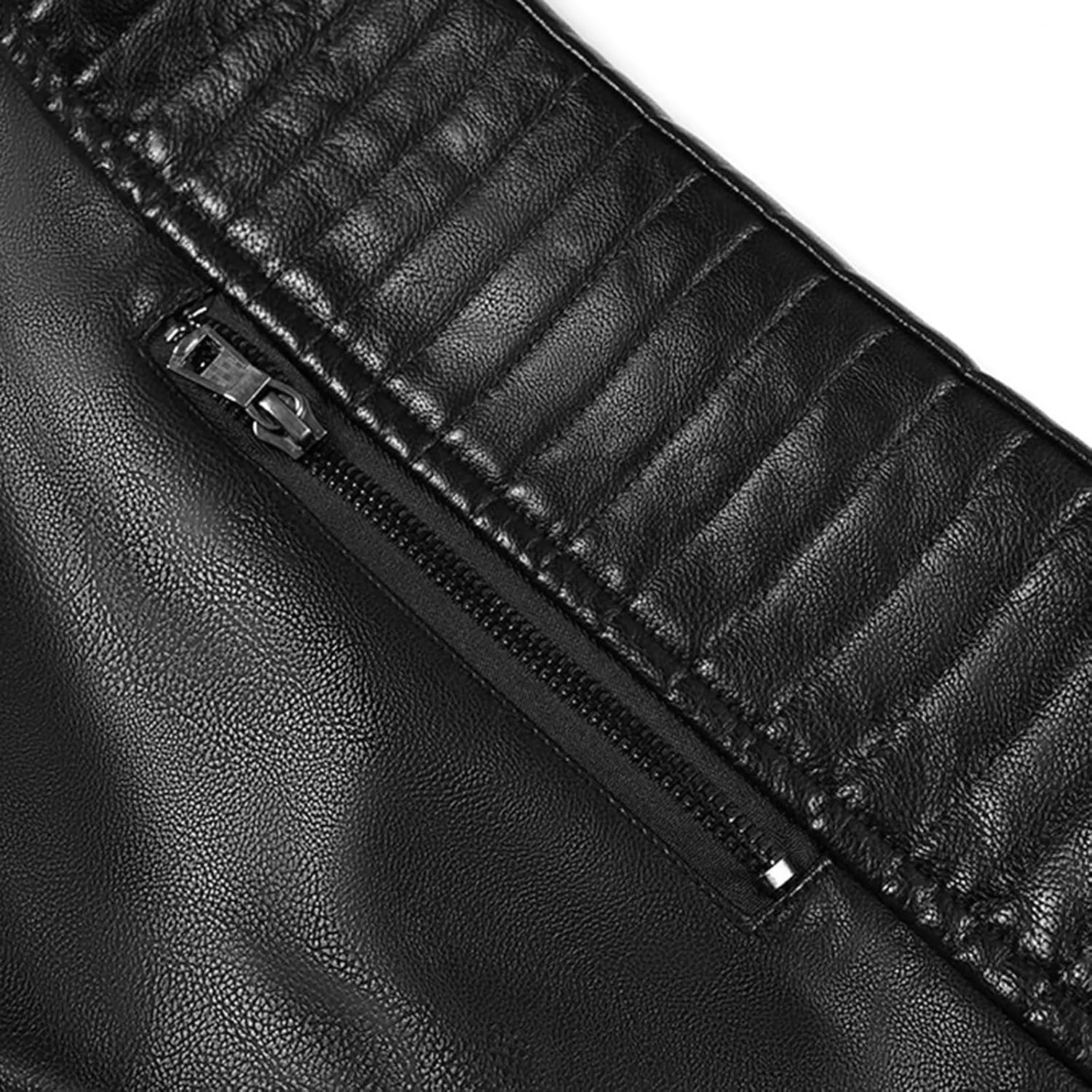 Black Leather Jacket Men Slim Fit PU Leather Motorcycle Jacket Faux Leather Biker Jacket with Multi-Pockets