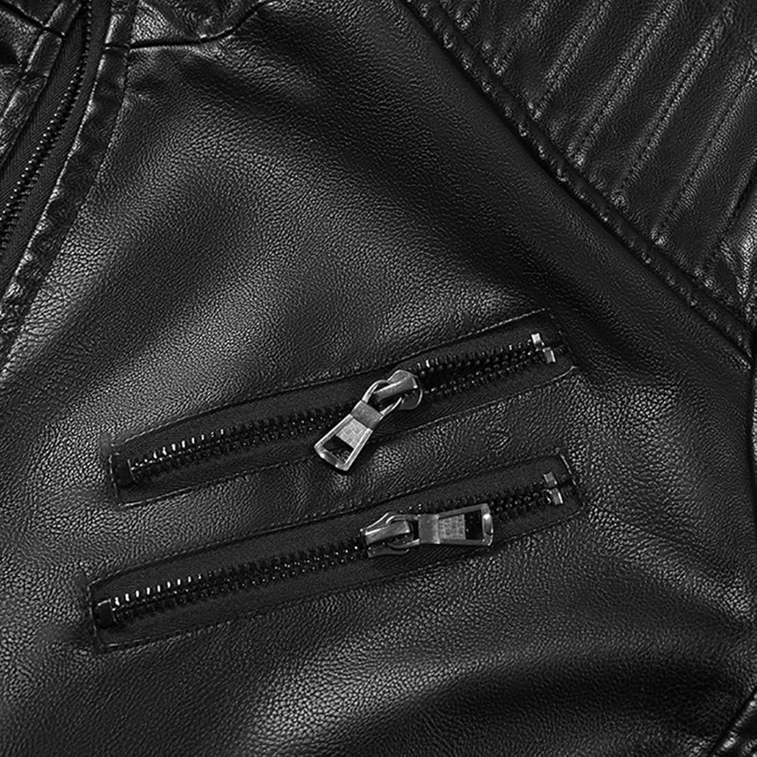 Black Leather Jacket Men Slim Fit PU Leather Motorcycle Jacket Faux Leather Biker Jacket with Multi-Pockets