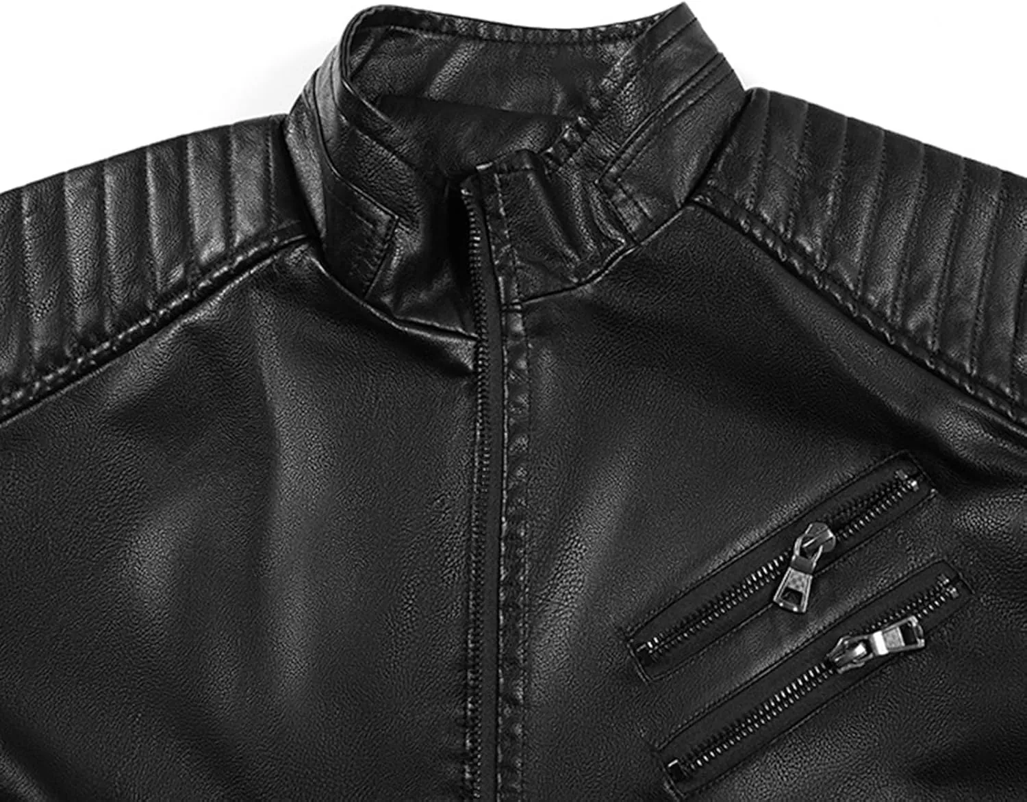 Black Leather Jacket Men Slim Fit PU Leather Motorcycle Jacket Faux Leather Biker Jacket with Multi-Pockets