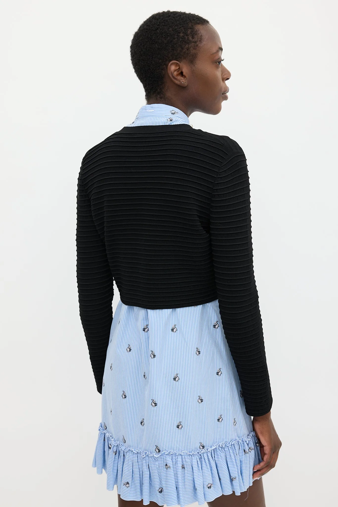 Black Ribbed Knit Cropped Cardigan