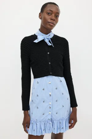Black Ribbed Knit Cropped Cardigan