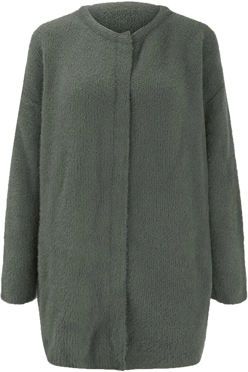 Black Trench Coat Women,Women's Wool Coat Slim Trench Long Coat Fall Winter Elegant Round Neck Straight Sweaters