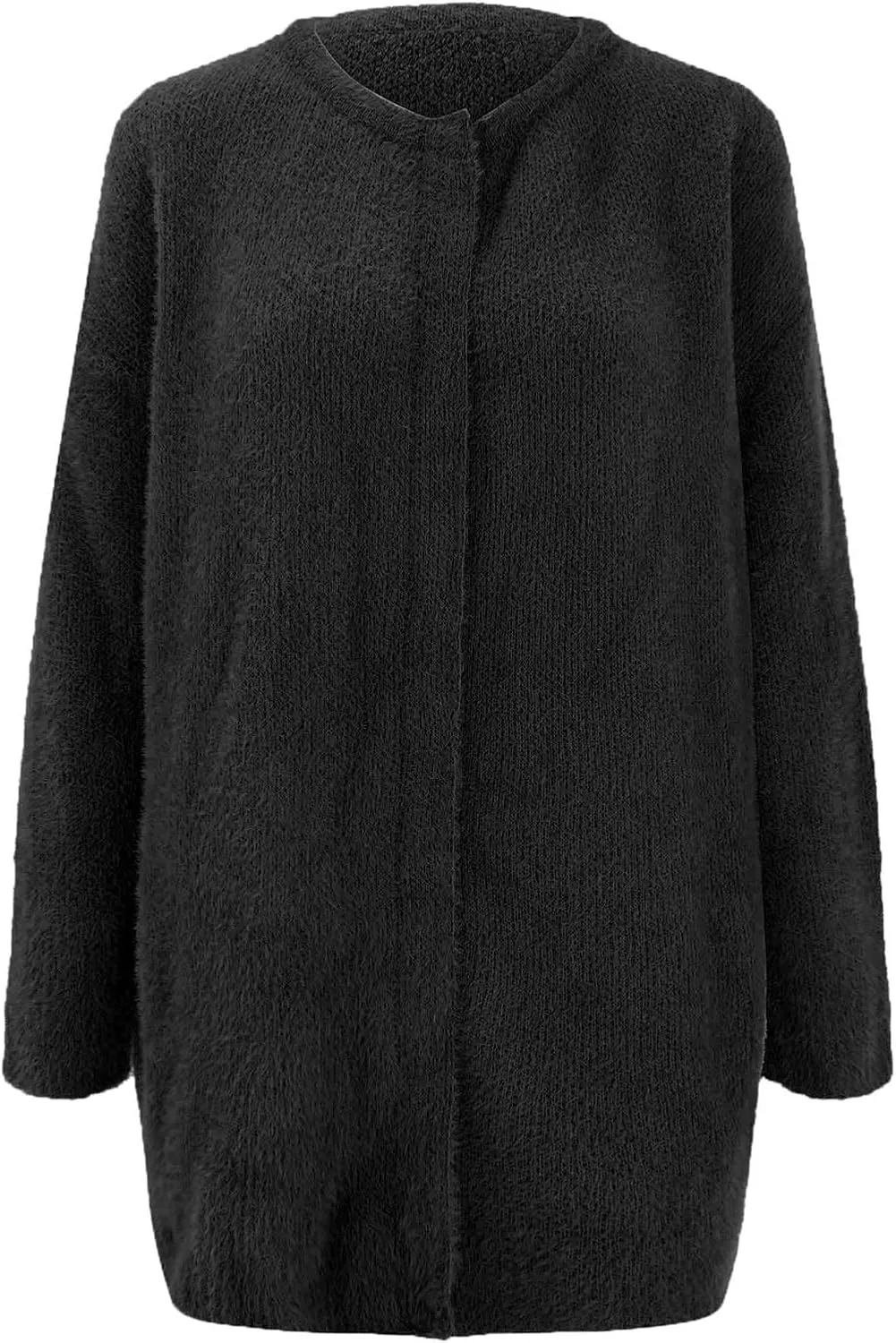 Black Trench Coat Women,Women's Wool Coat Slim Trench Long Coat Fall Winter Elegant Round Neck Straight Sweaters