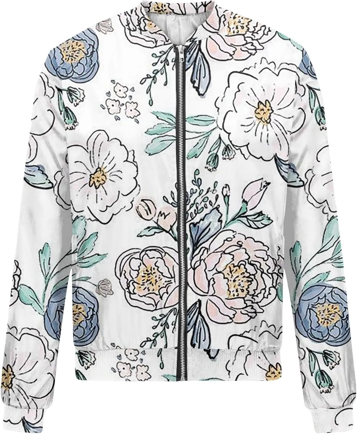 Bomber Jacket Women 2024 Causal Print Zip Up Coats Long Sleeve Stand Collar Fall Lightweight Outerwear With Pockets