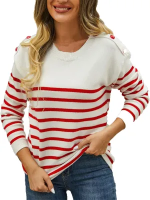 Cable Knit Striped Sweater for Women Crew Neck Oversized Long Sleeve Pullover Fall Winter Sweater for Women Trendy