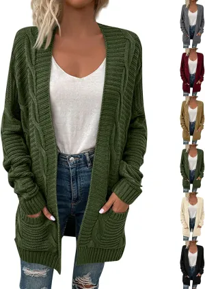 Cable Knit Sweater Women Oversized Long Sleeve Chunky Cardigan Comfy Open Front Cardigan with Pockets