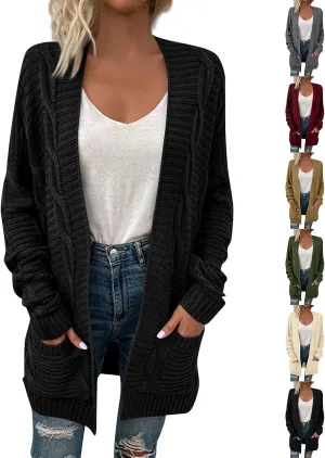 Cable Knit Sweater Women Oversized Long Sleeve Chunky Cardigan Comfy Open Front Cardigan with Pockets