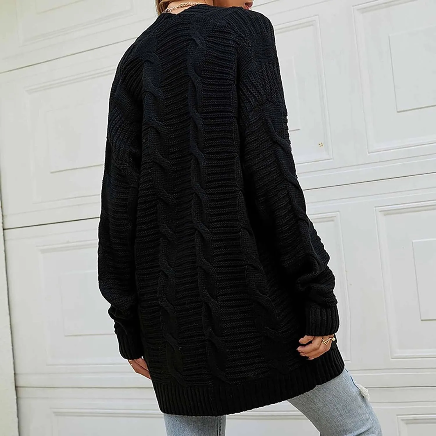 Cable Knit Sweater Women Oversized Long Sleeve Chunky Cardigan Comfy Open Front Cardigan with Pockets