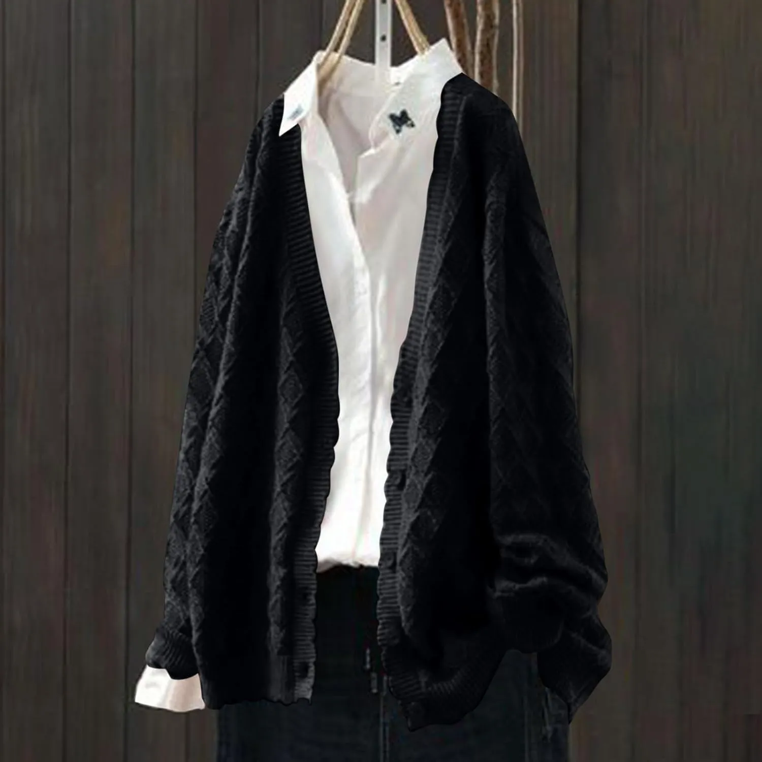 Cable Knit Sweater Women V Neck Button up Solid Color Long Sleeve Fall Sweaters Preppy Casual Oversized Cardigans