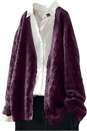 Cable Knit Sweater Women V Neck Button up Solid Color Long Sleeve Fall Sweaters Preppy Casual Oversized Cardigans