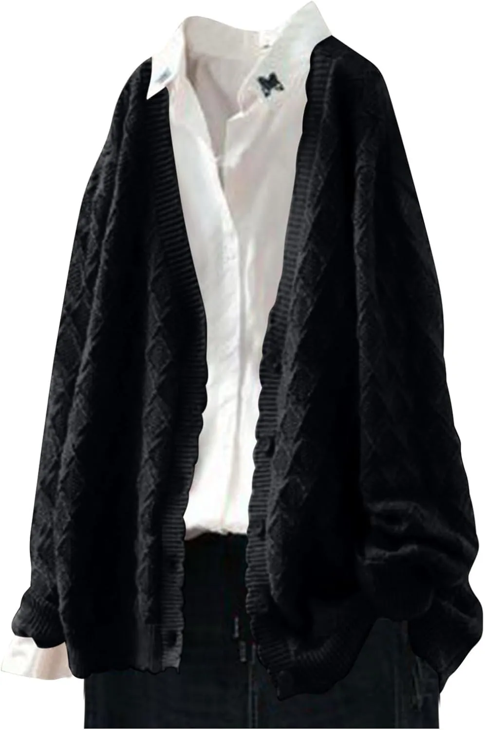 Cable Knit Sweater Women V Neck Button up Solid Color Long Sleeve Fall Sweaters Preppy Casual Oversized Cardigans