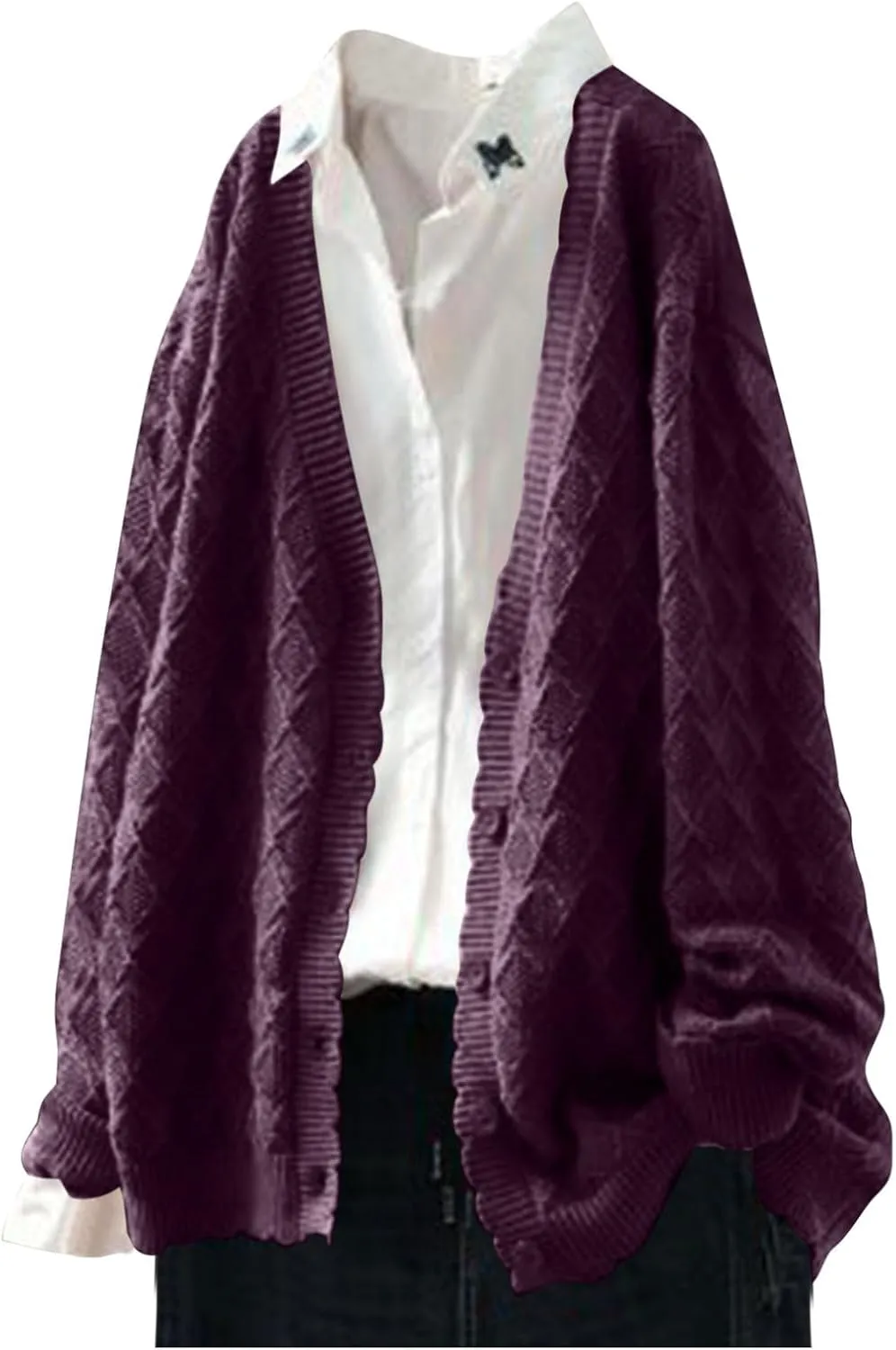 Cable Knit Sweater Women V Neck Button up Solid Color Long Sleeve Fall Sweaters Preppy Casual Oversized Cardigans