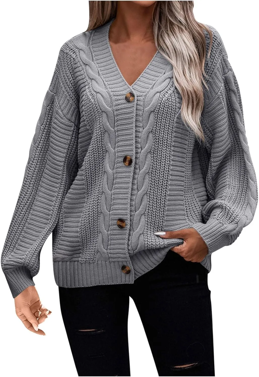 Cable Knit Sweaters for Women 2023 Long Sleeve Button Down Open Front Cardigans Slouchy Loose Casual Fall Clothes