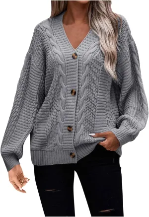 Cable Knit Sweaters for Women 2023 Long Sleeve Button Down Open Front Cardigans Slouchy Loose Casual Fall Clothes
